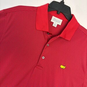 Masters Performance Mens Golf Polo Shirt Red Striped Logo Size Large
